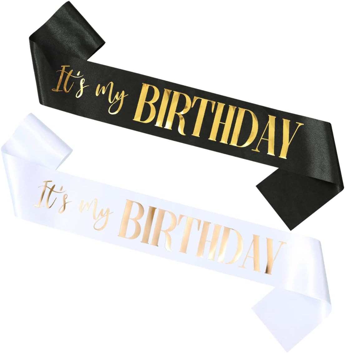 2 Pack It’S My Birthday Sash for Women,Black and White Sashes with Gold and Rose