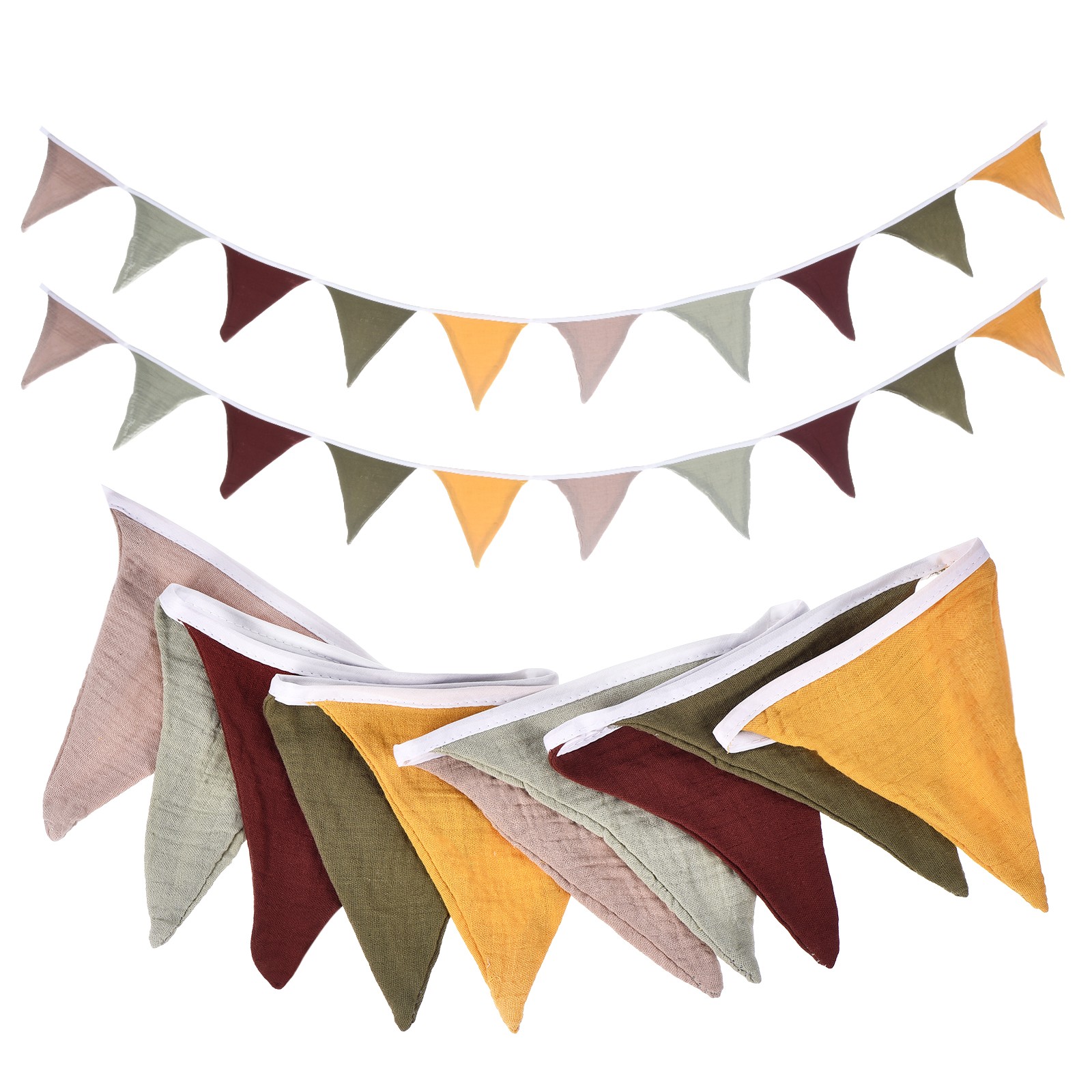 2 Pcs Pennant Flags Banner, 7.74 ft Cotton Fabric Bunting Banner, Brown