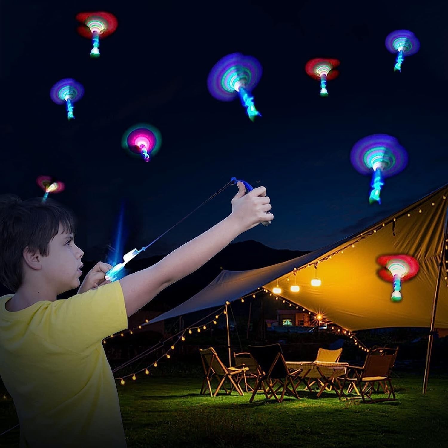 Rocket Slingshot Flying Toys with LED Lights – 24 Pcs Kids Outdoor Game with