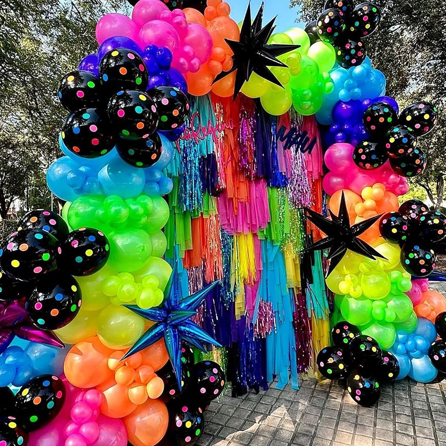175Pcs Neon Balloons Arch Garland Kit, Glow in the Dark Balloons (Rainbow Sta…