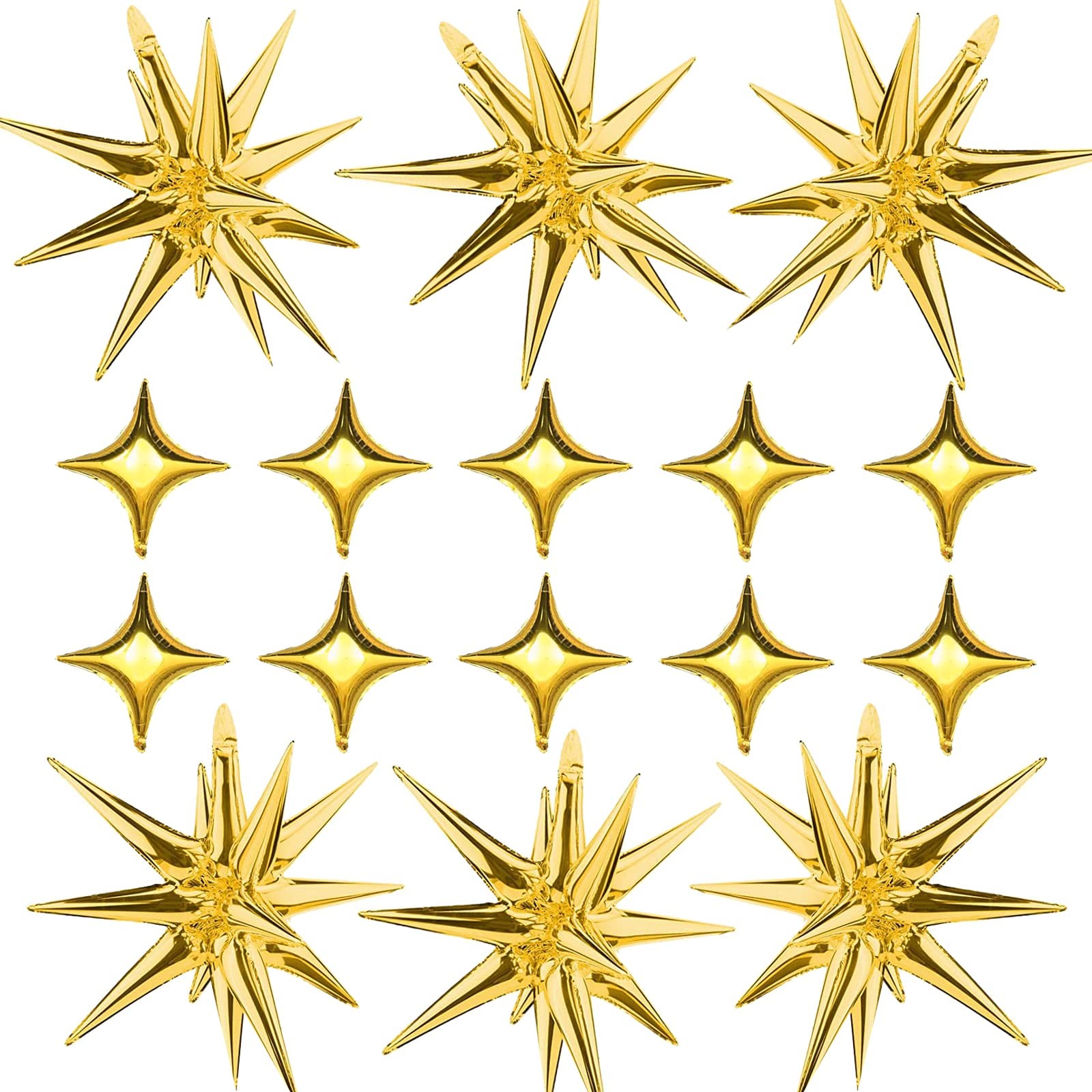 Gold Star Foil Balloons Kit – 6 Pack 12 Point Starburst Cone and Spike Balloo…