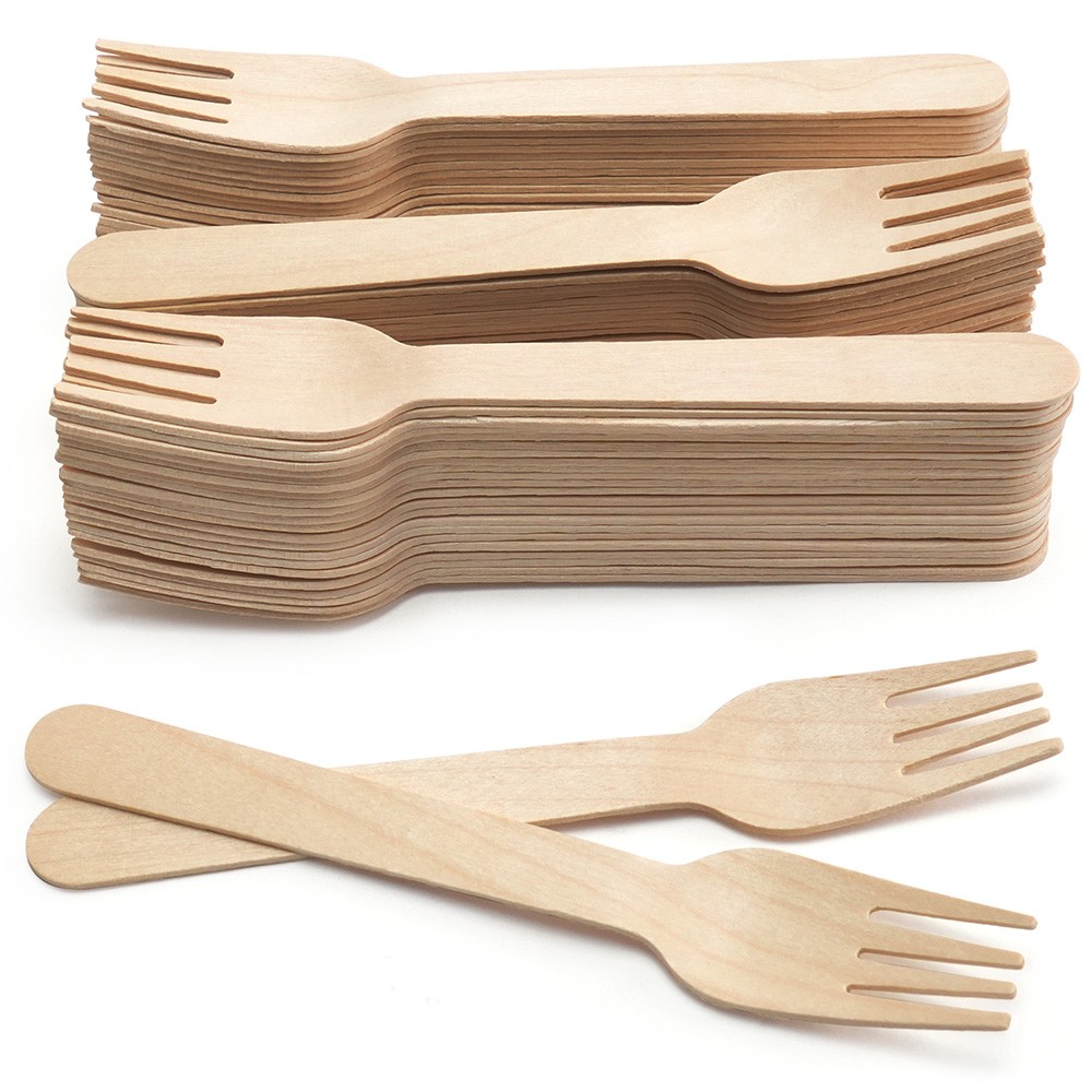 100 Pack Wooden Disposable Forks Biodegradable Wood Cutlery For Parties Catering