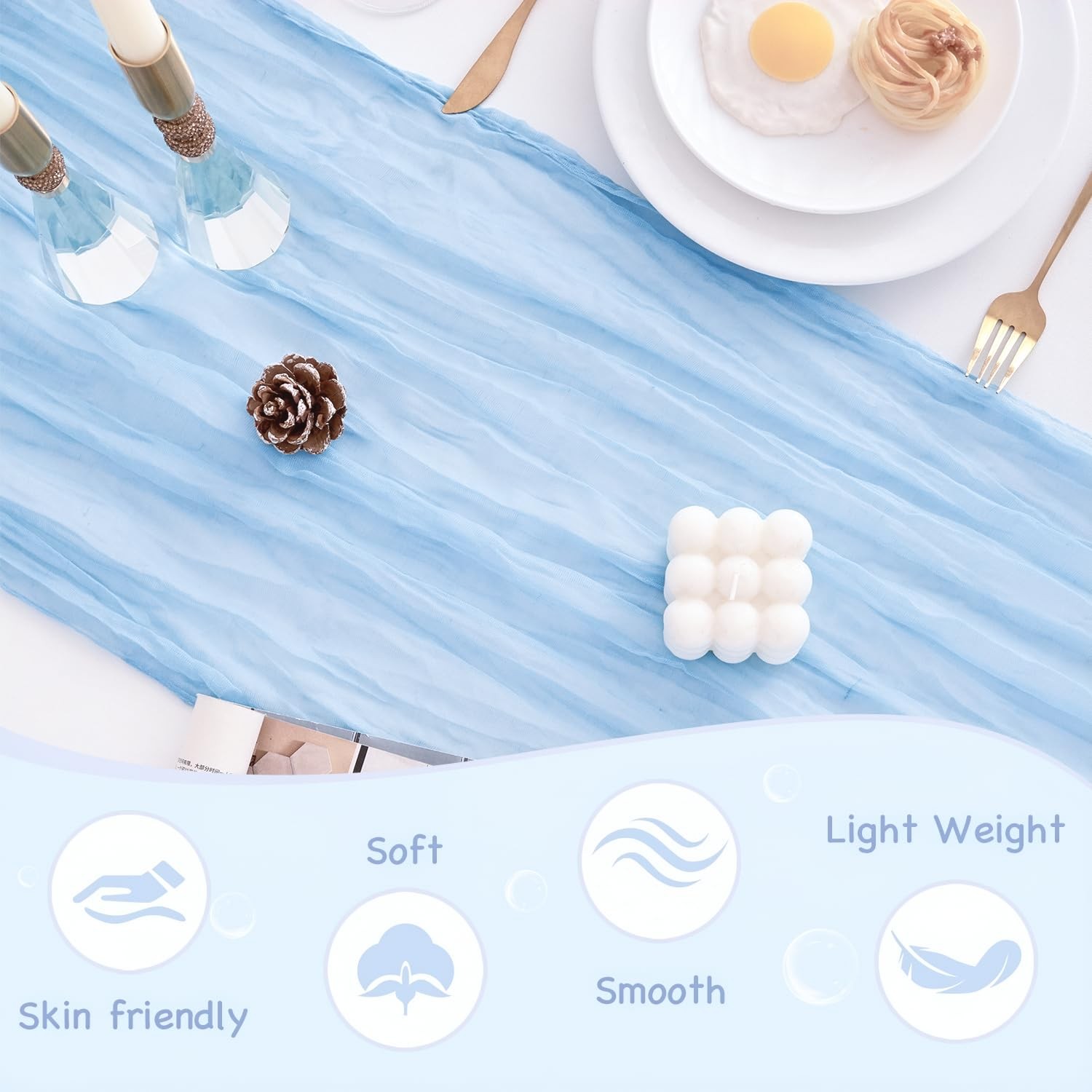 10 Pack Baby Blue Table Runner 21×120 Inch Light Blue Cheesecloth Table Runner 1