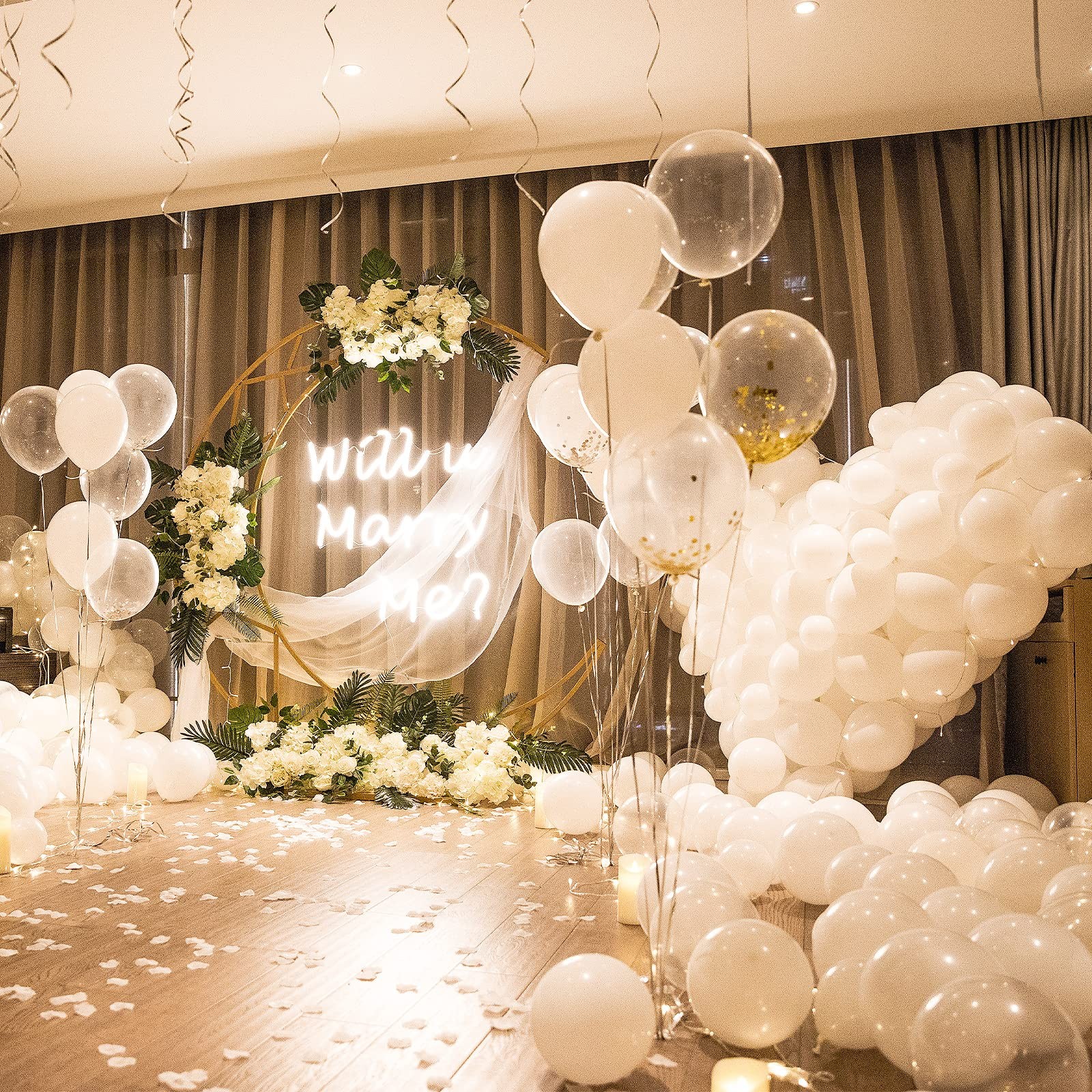 White Balloons 100 Pack 12 Inch White Latex Party Balloons with 2 Rolls of Ri…