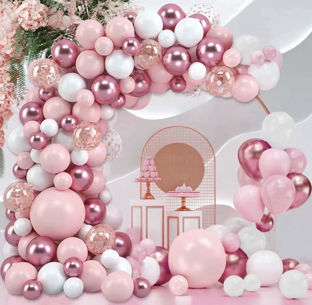 127 pcs Pink White Rose Gold Balloon Arch Kit Party Birthday Decoration