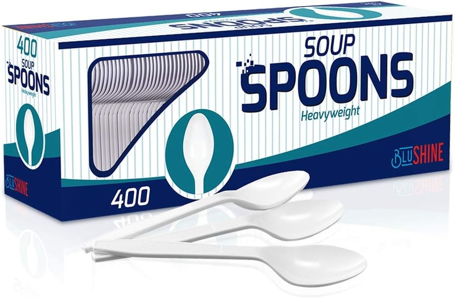 Heavy Duty Plastic Soup Spoons, Disposable Bulk Utensils | 400 Count Heavy Duty