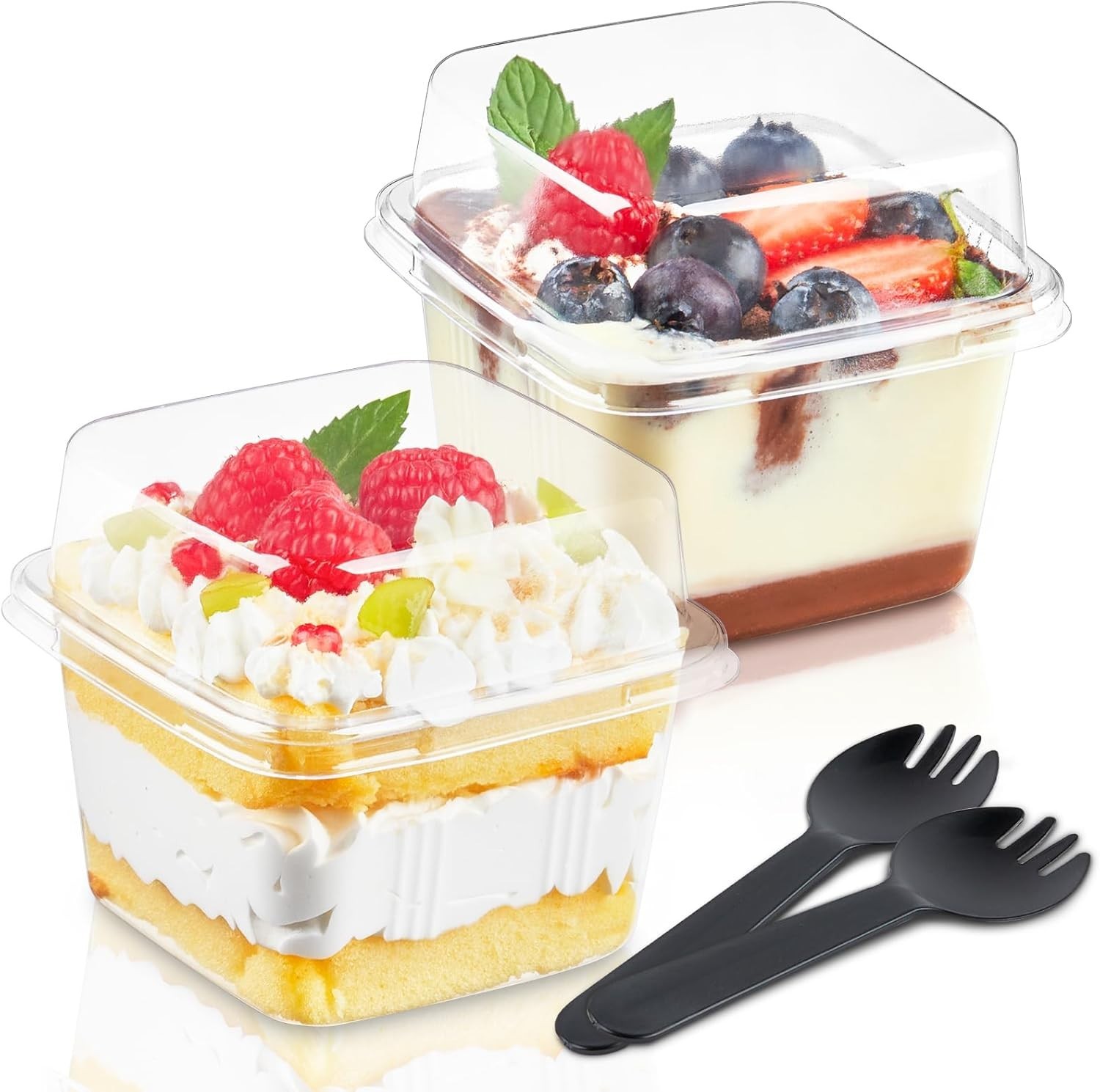 100 Pack 8 oz Plastic Dessert Cups with Lids and Sporks