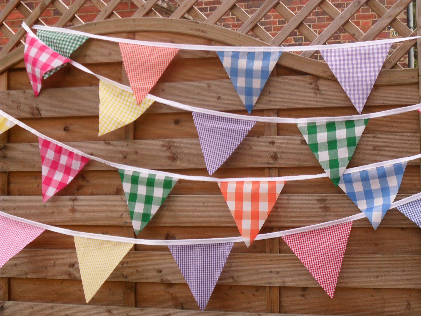 Handmade Fabric bunting Multi gingham Designs 40ft 40 flags bright party
