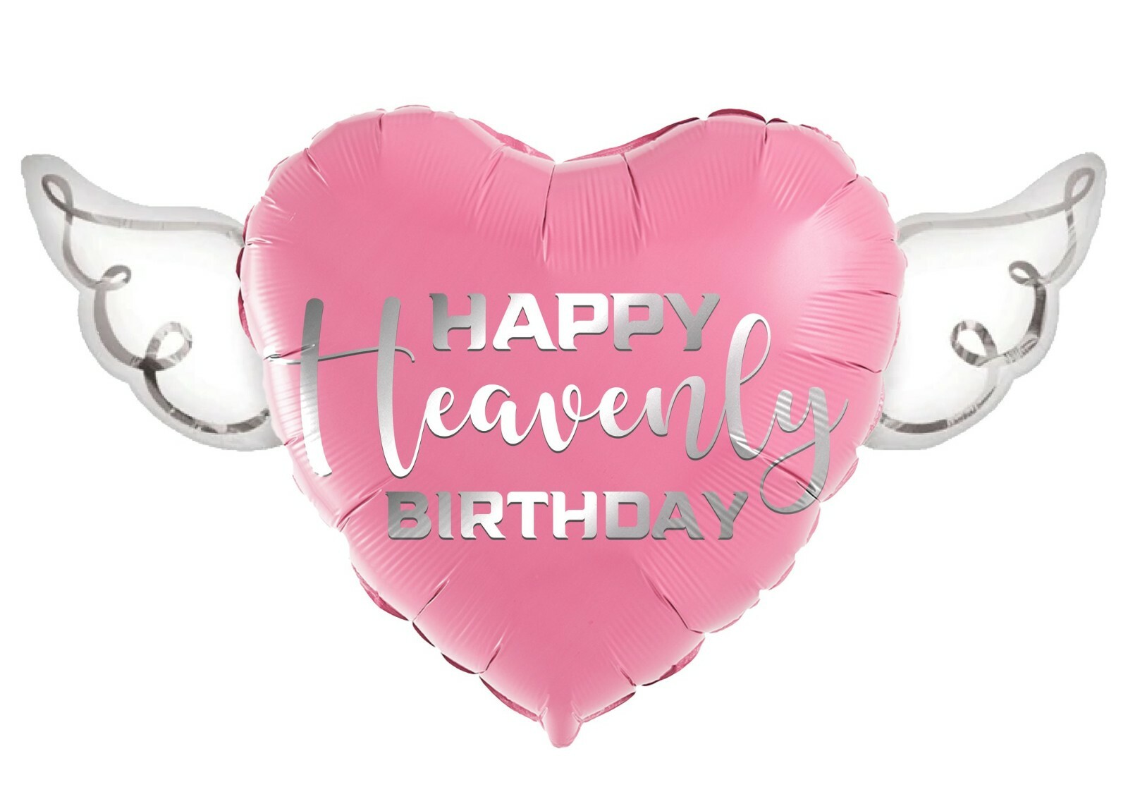 Happy Heavenly Birthday Balloon Heart Shaped with angel wings (pink)