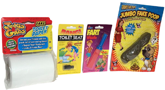 BATHROOM HUMOR PRANK KIT 4 Joke Bang Toilet Jumbo Fake Poop Fart No Rip Paper