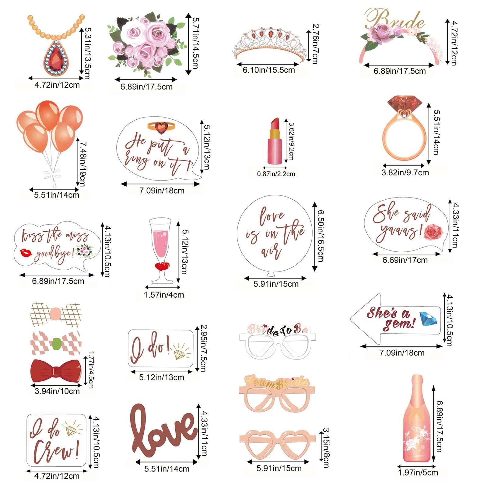 Wedding Photo Booth Props 23 Pcs Rose Gold for Bachelorette Party