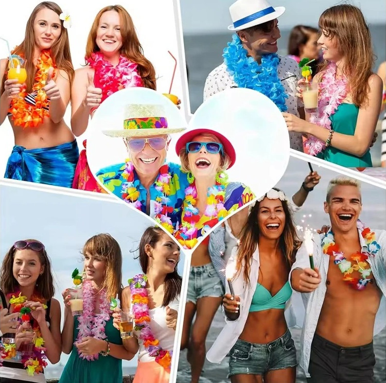 10Pcs Hawaiian Flower Necklaces Tropical Luau Party Wedding Garland