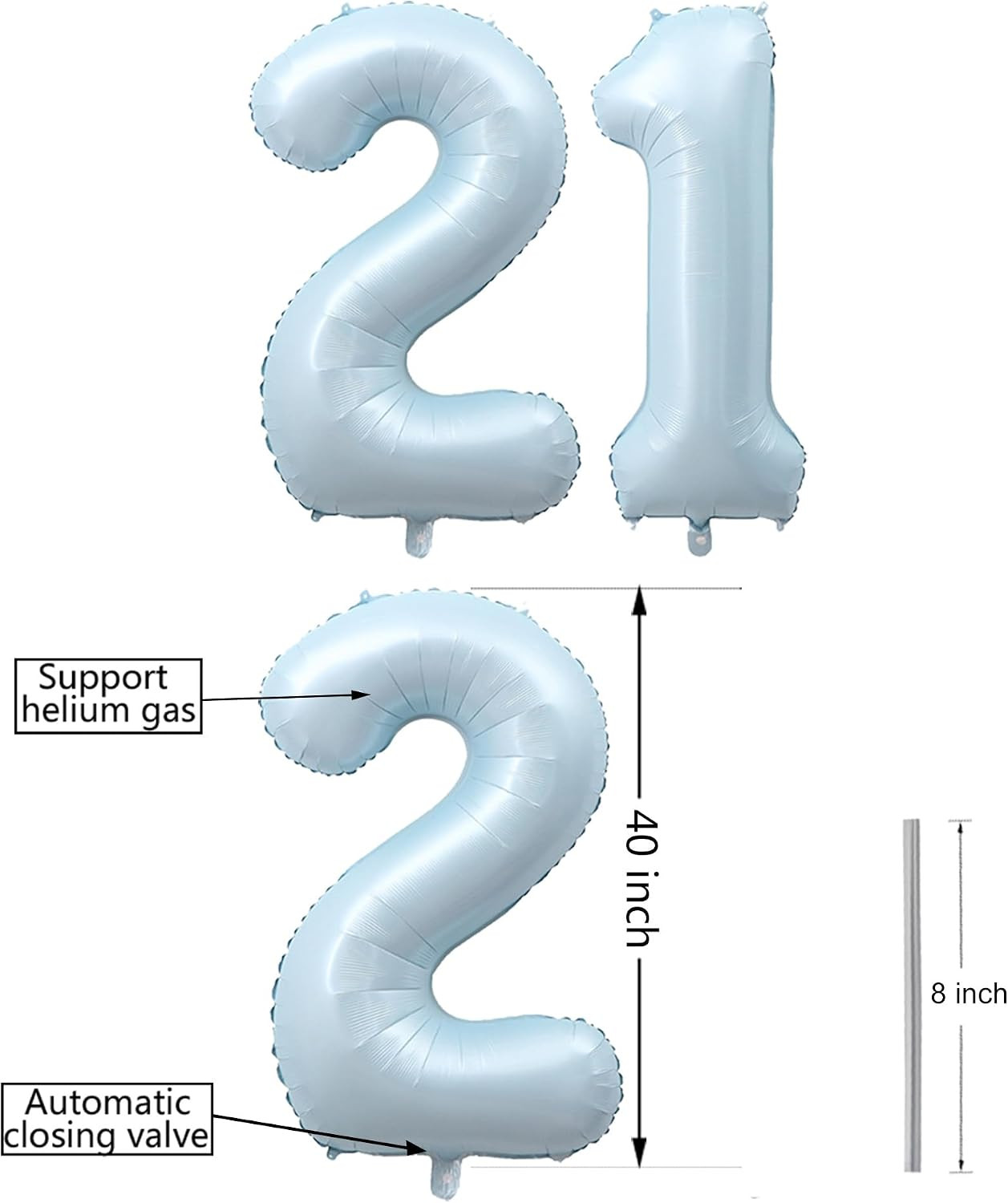 40 Inch Light Blue Number 21 Balloons Giant Foil Mylar Helium | 12Th or 21St Ann