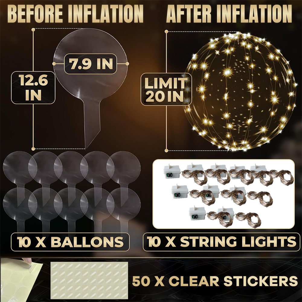 10PCS LED Balloons with String Lights Light Up for Indoor Outdoor Decor Clear