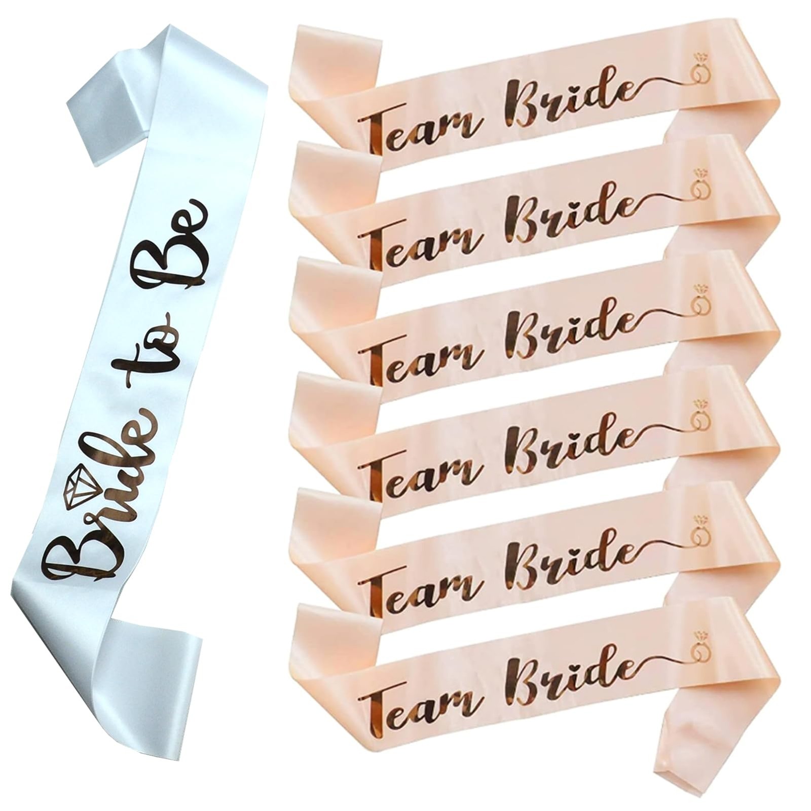 Team Bride Sash Set 1 White Bride to Be Sash and 6 Team Bride Sashes Bachelor…