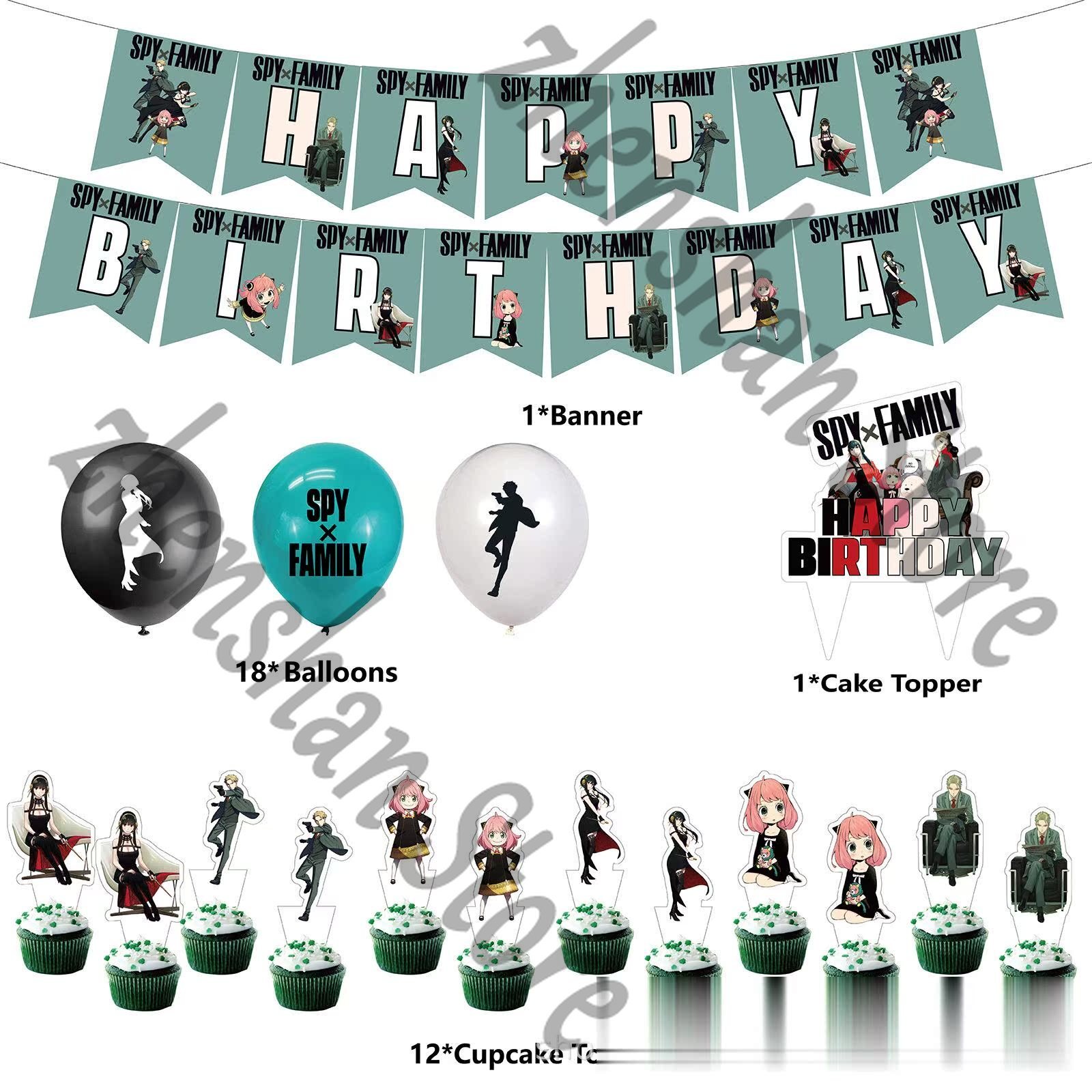 SPY×FAMILY Supplies Birthday Party Set Balloons Cake Toppers Banner Decor Gift D