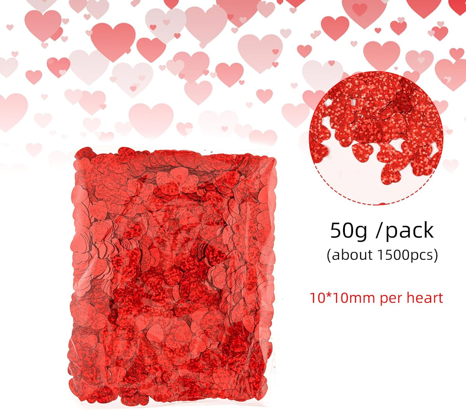 1500Pcs/50G Valentines Day Hearts Confetti Decorations,Iridescent Red Heart Tabl