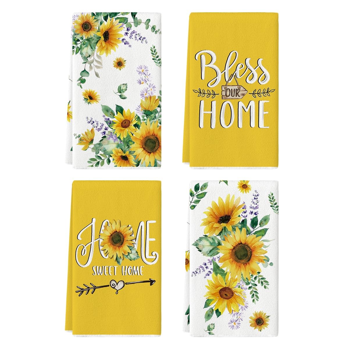 Artoid Mode Sunflower Leaves Florals Bless Our Home Summer Kitchen Towels Dish T