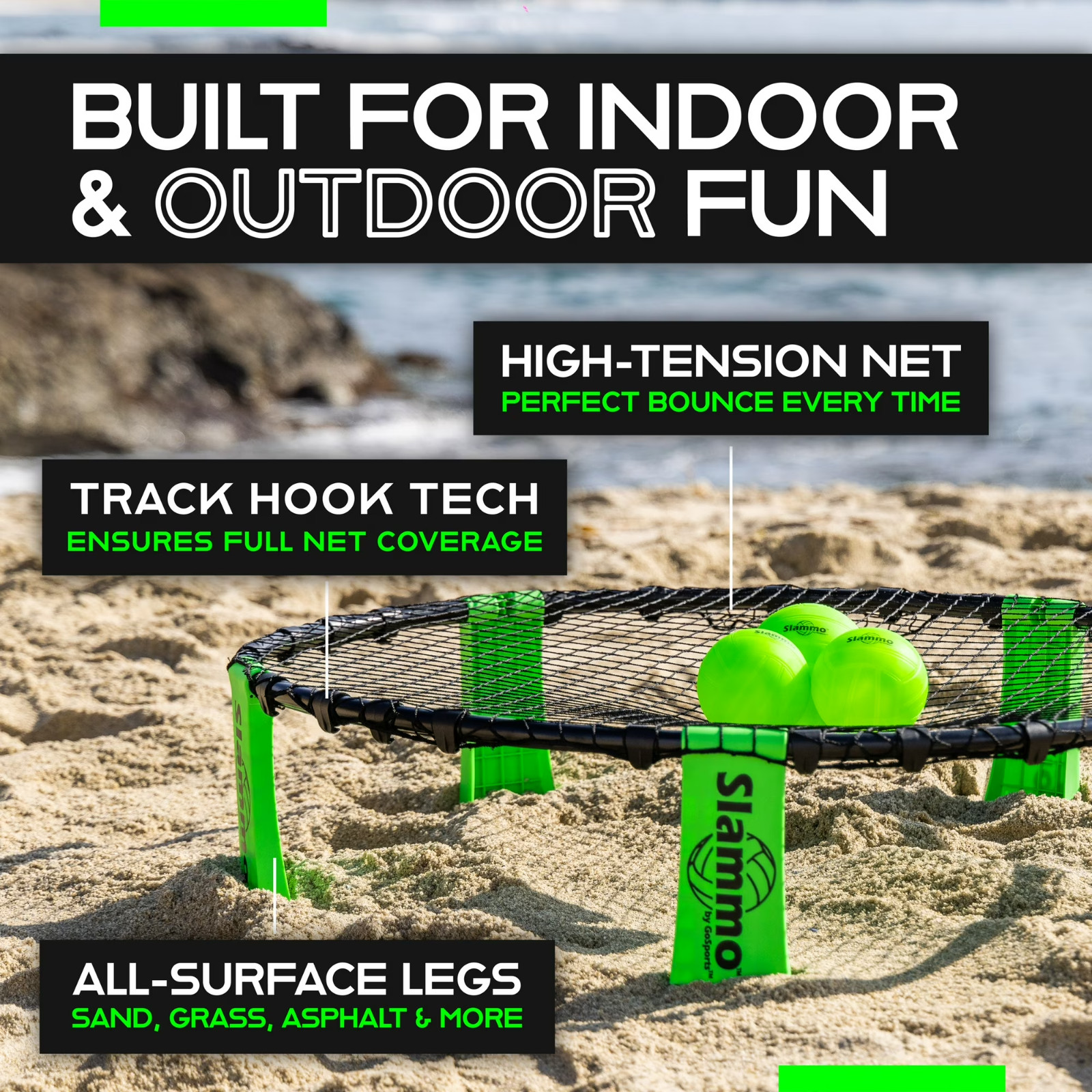 GoSports Slammo Outdoor Game Set – Beach Lawn Game Set – Includes 3 Balls, Carry