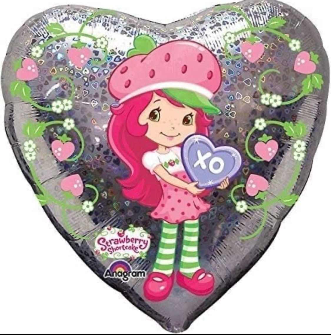 RARE DISCONTINUED 18″ Strawberry Shortcake Holographic Heart Mylar Balloon