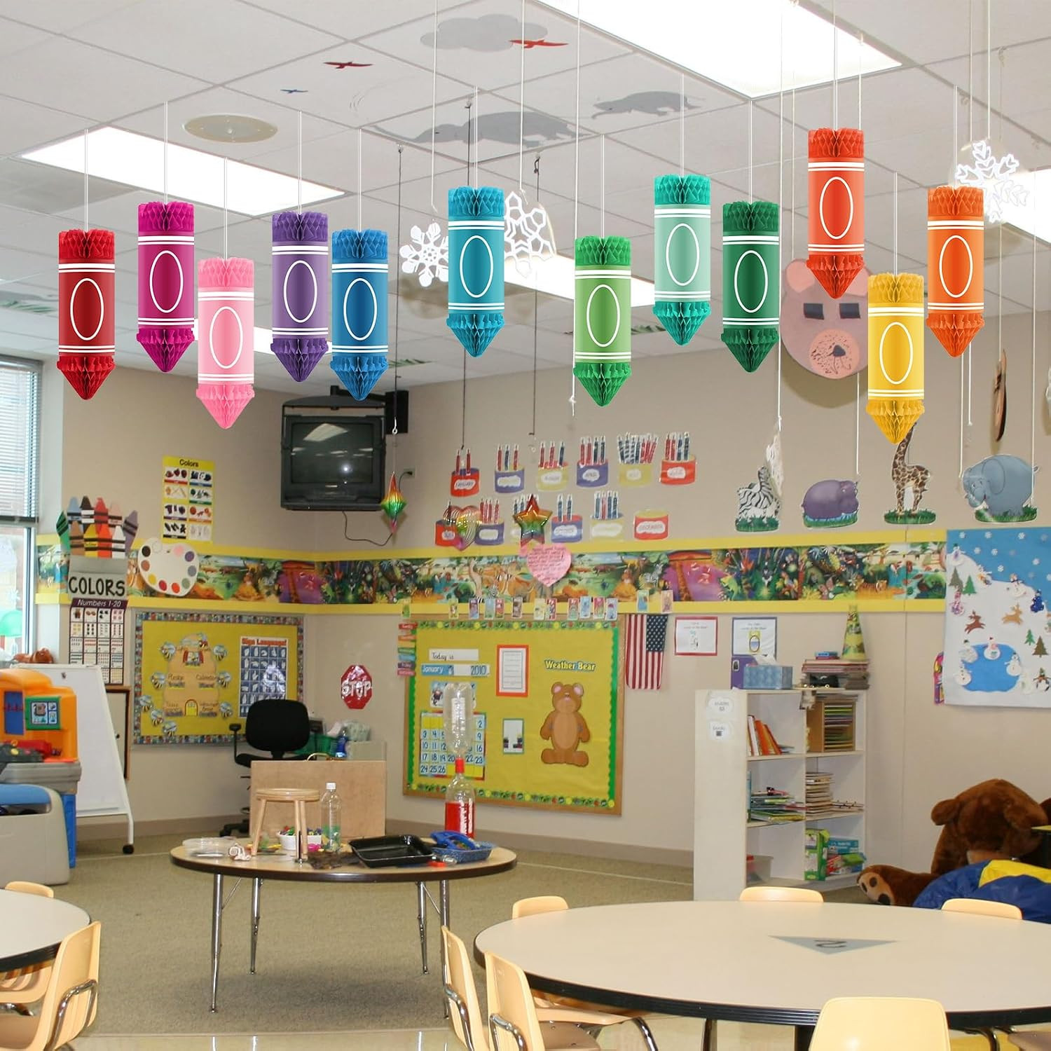 Back to School Hanging Honeycomb Decorations Tissue Paper Crayon | 12Pcs Classro