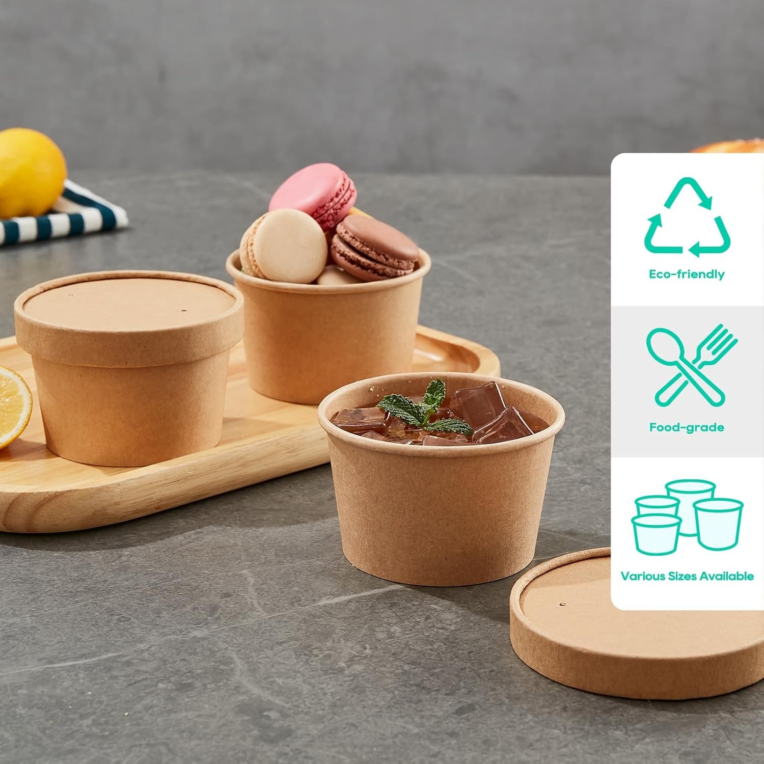 50pack 8oz Paper Soup Containers with Lids, Disposable Paper Food Cups, Ice Crea