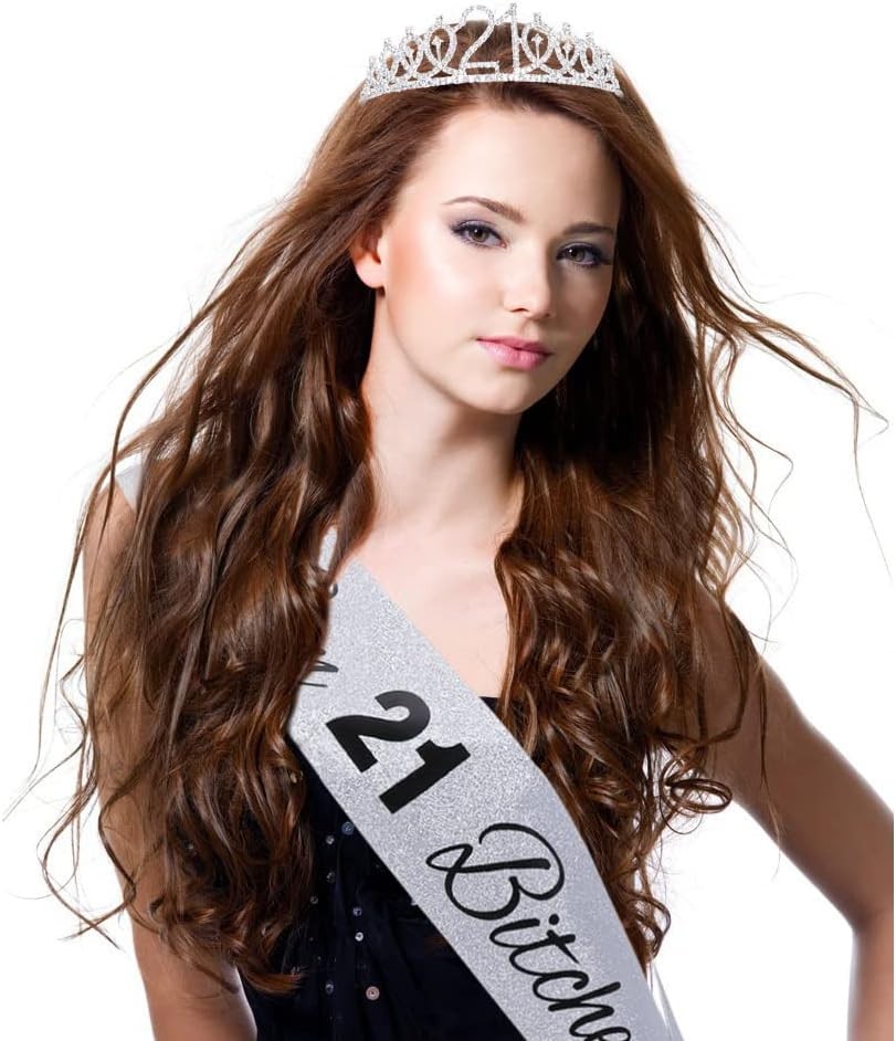21st Birthday Tiara & Sash Set – I’m 21 Bitches Silver Crown & Birthday
