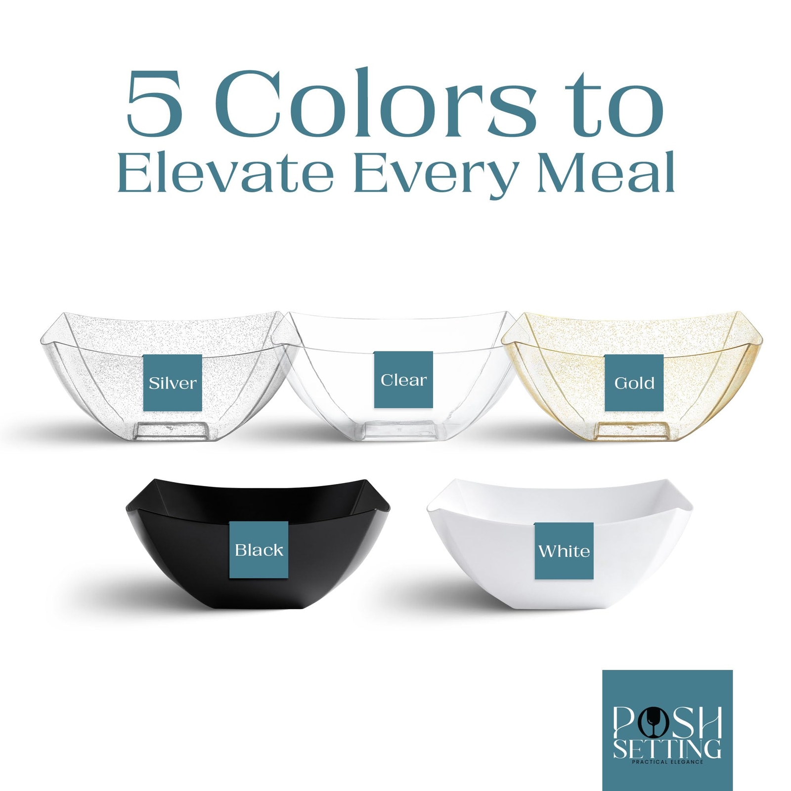 Black Plastic Serving Bowls For Party 32oz 4 Pack Square Bowls Disposable Chip
