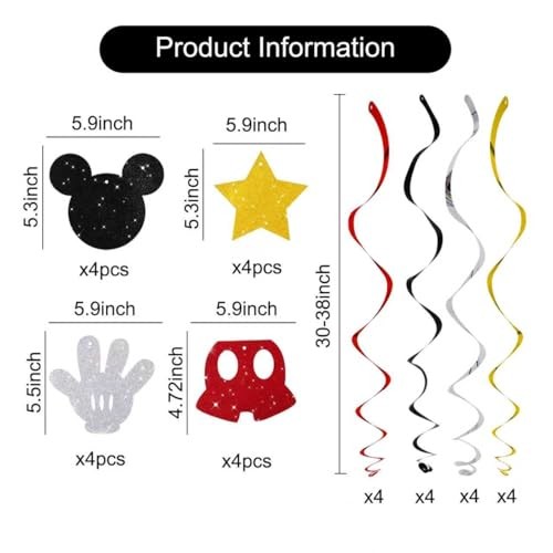 16 Pcs Black and Red Hanging Swirl Decorations, Pre Mouse-red Black Gold