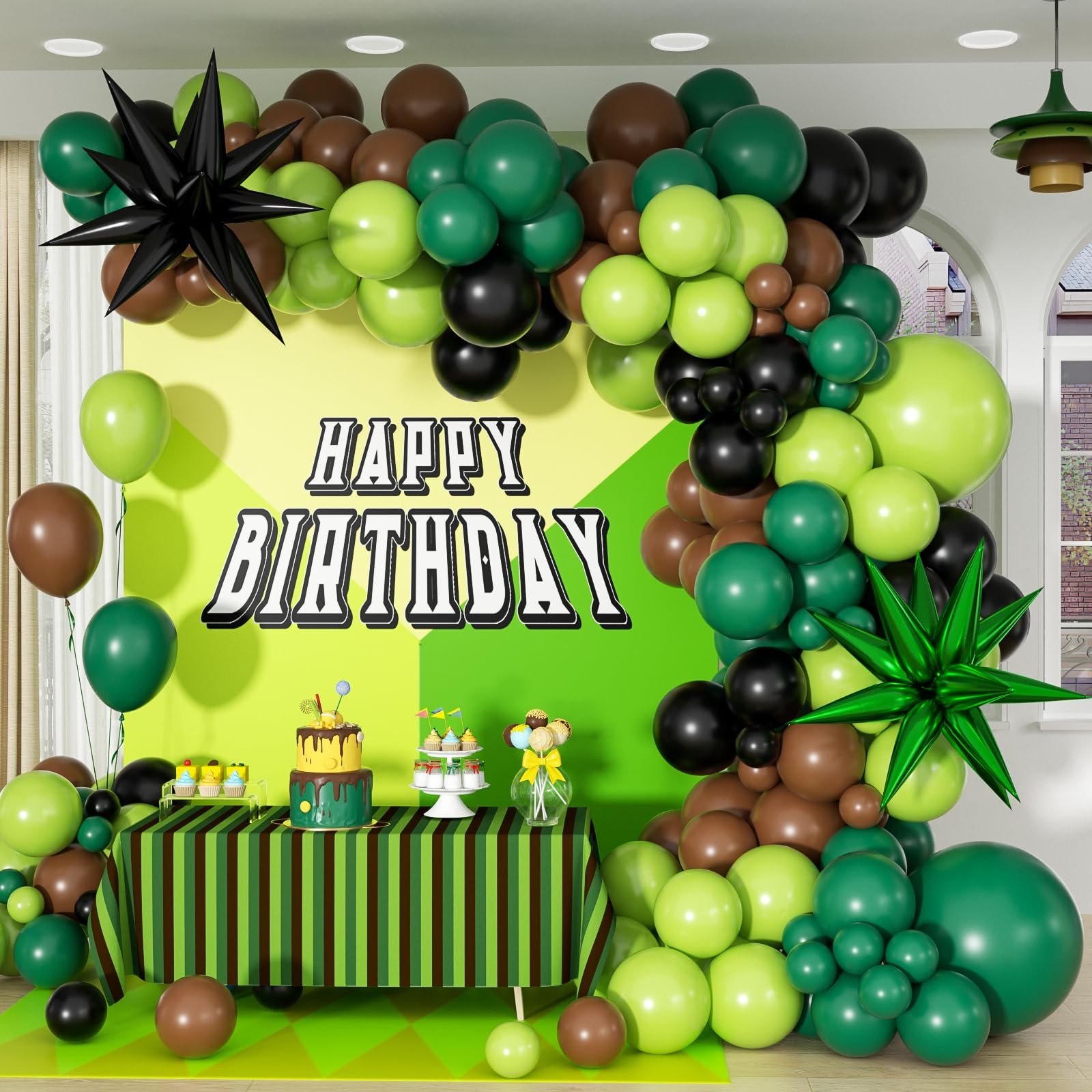 Green and Brown Balloon Arch Garland Kit with Brown Black Dark Lime Green Bal…