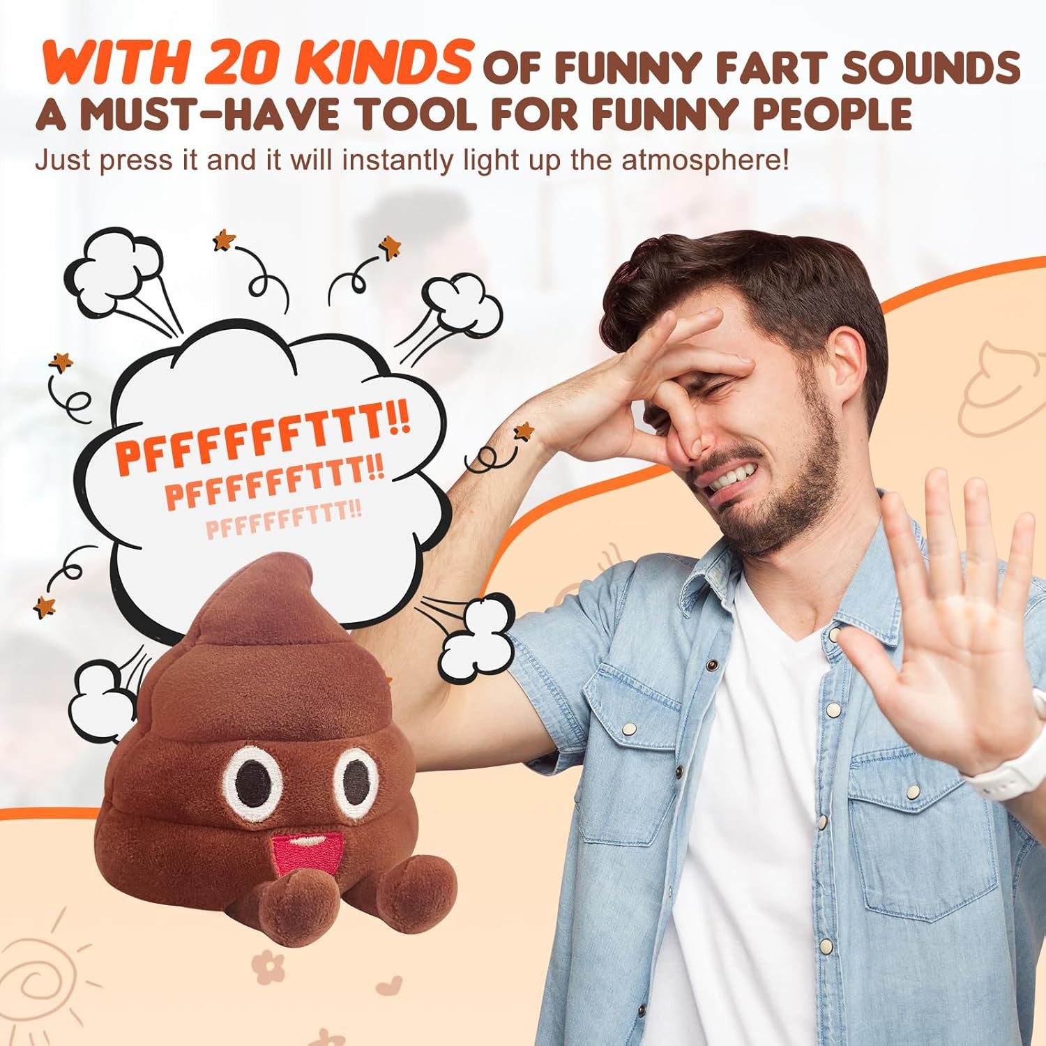 Funny Farting Poop Plush Toy – 30 Hilarious Fart Sounds, Soft & Durable