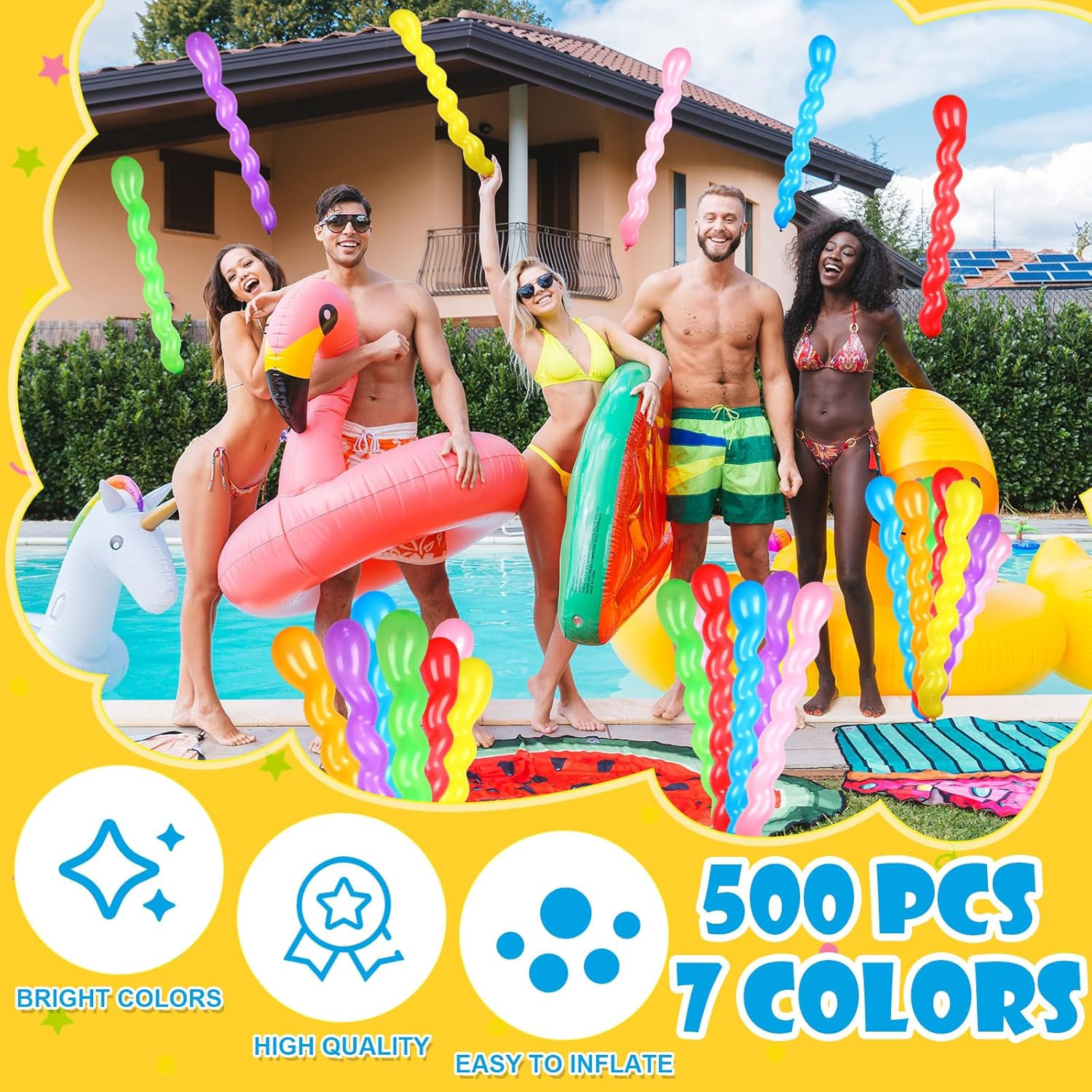 500 Pcs 40 Inches Latex Spiral Balloons – 9 Assorted Colors for Party Decoration