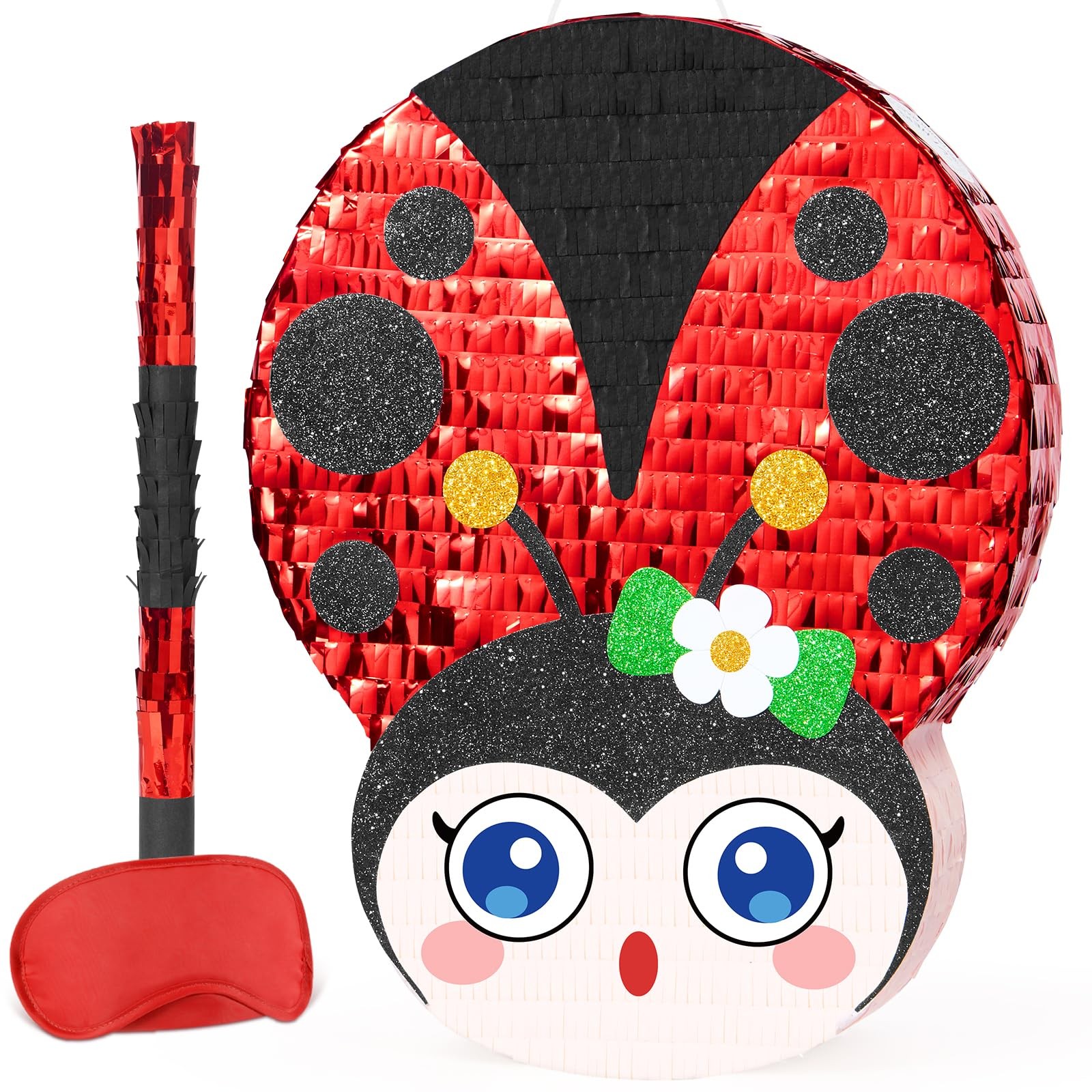 Ladybug Piñata – Red with Blindfold & Stick for Kids Birthday Garden Party