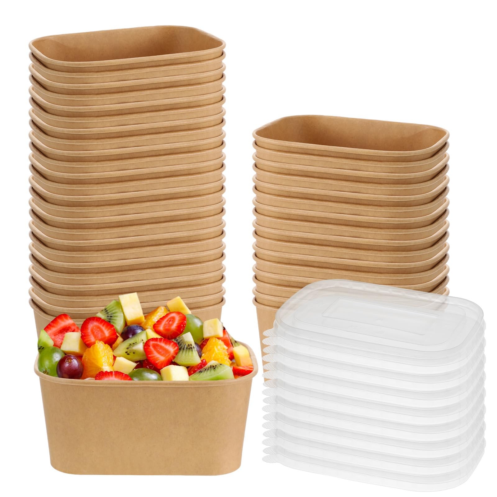 50 Pack 35 oz Disposable Paper Food Containers with Lids – Leak-Proof, Microw…