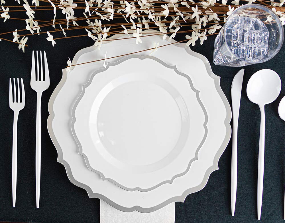 Contemporary Silver Plate Combo, 32-Pack – Includes 16 Lunch Plates (7.5″) & 16