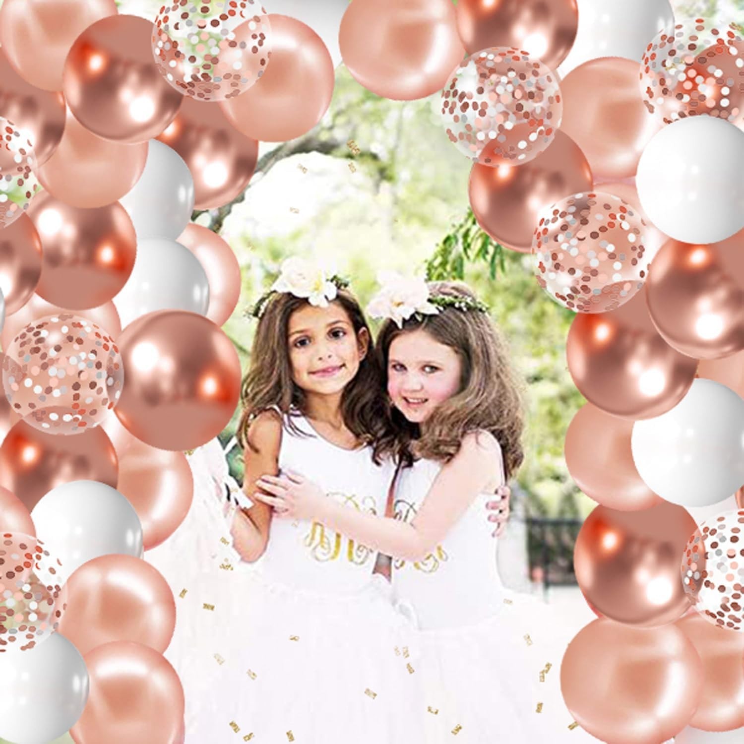 Rose Gold Confetti Balloons, 50 Pack 12 inch White and Rose Gold Latex Balloo…