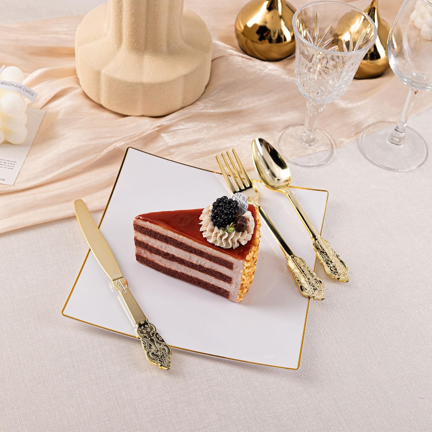 80PCS Gold Plastic Silverware Set Disposable Utensils – Include 30 Forks, 25