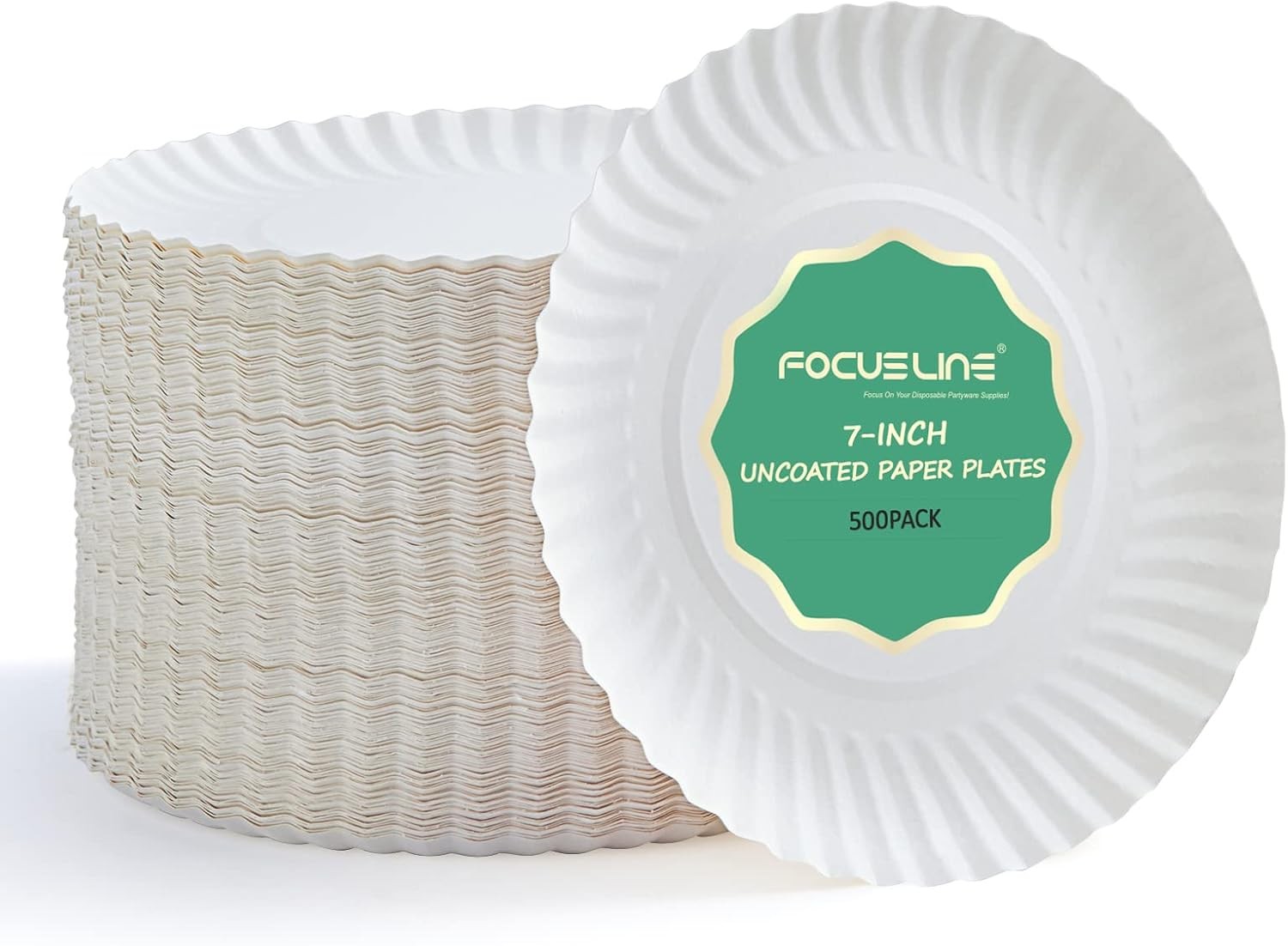 FOCUSLINE 7 Inch White Paper Plates, 500 Count (Pack of 1), 7inch-500pack
