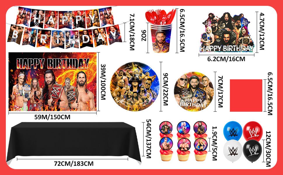 114Pcs Wrestling Match Birthday Decorations WWE Party Set Tableware Balloons Cup