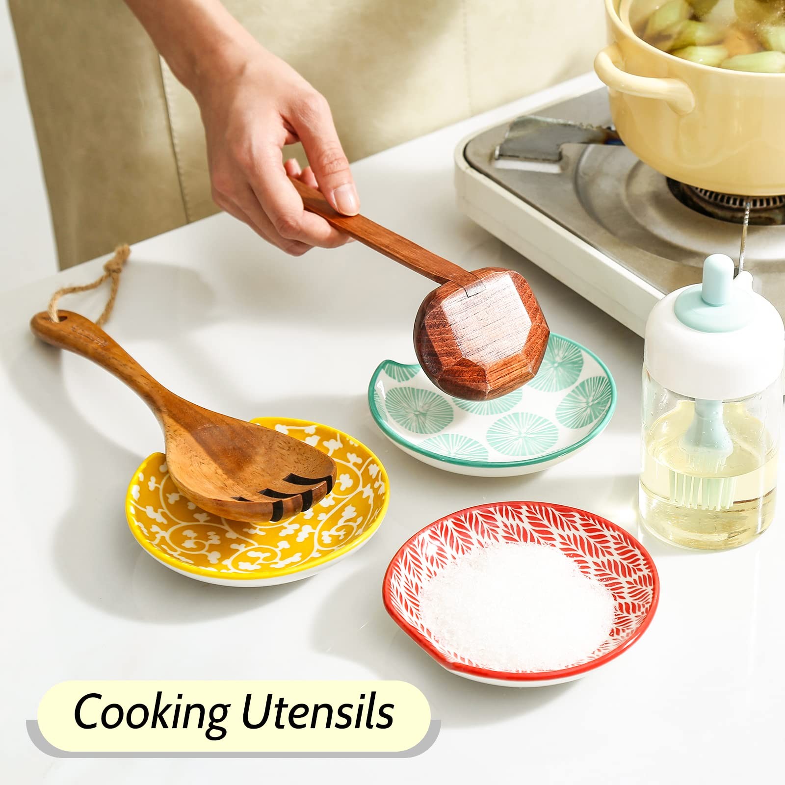 KitchenTour Ceramic Spoon Rest, 4.7 inch Coffee Spoon Holder for Kitchen Counter