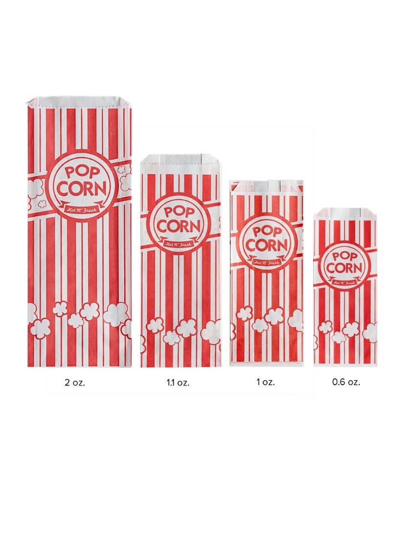 2 oz Popcorn Bags Red & White Striped Leak Proof Popcorn 4 3/4″ x 1″ x 12″ Party