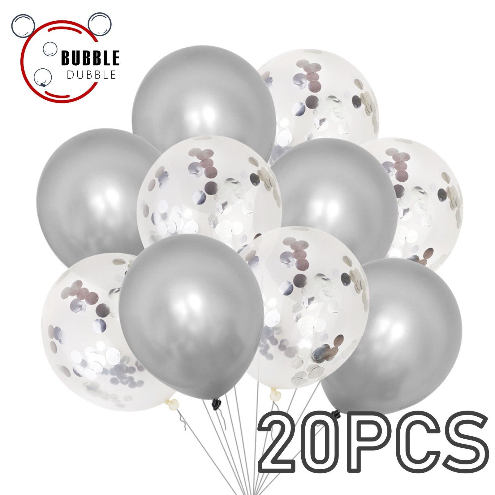 Bulk Lot Grey 12″ Confetti Balloons 20PCS Metallic Latex Decor Birthday Wedding