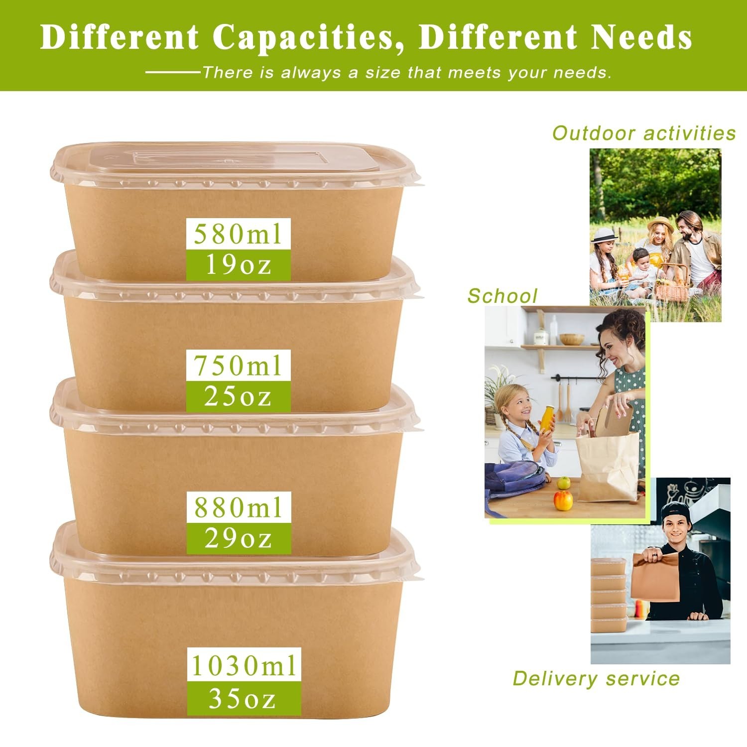 50 Disposable Paper Bowls with Lids – 35oz Meal Prep Containers, 50 Forks & 100