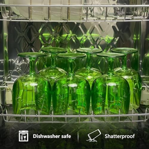 Plastic Wine Glasses Set Of 6,Unbreakable Acrylic Wine 12 Ounce Green
