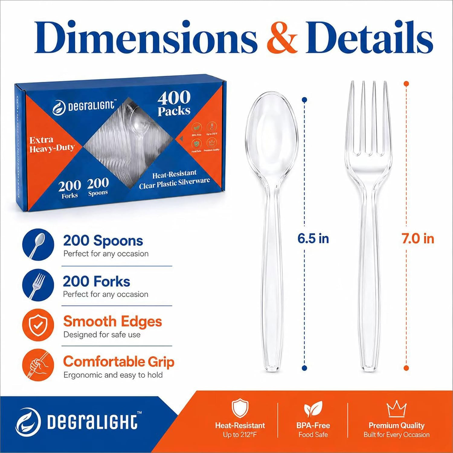 [400 Count] Plastic Silverware Set, Extra Heavy Duty Plastic Forks and Spoons, H