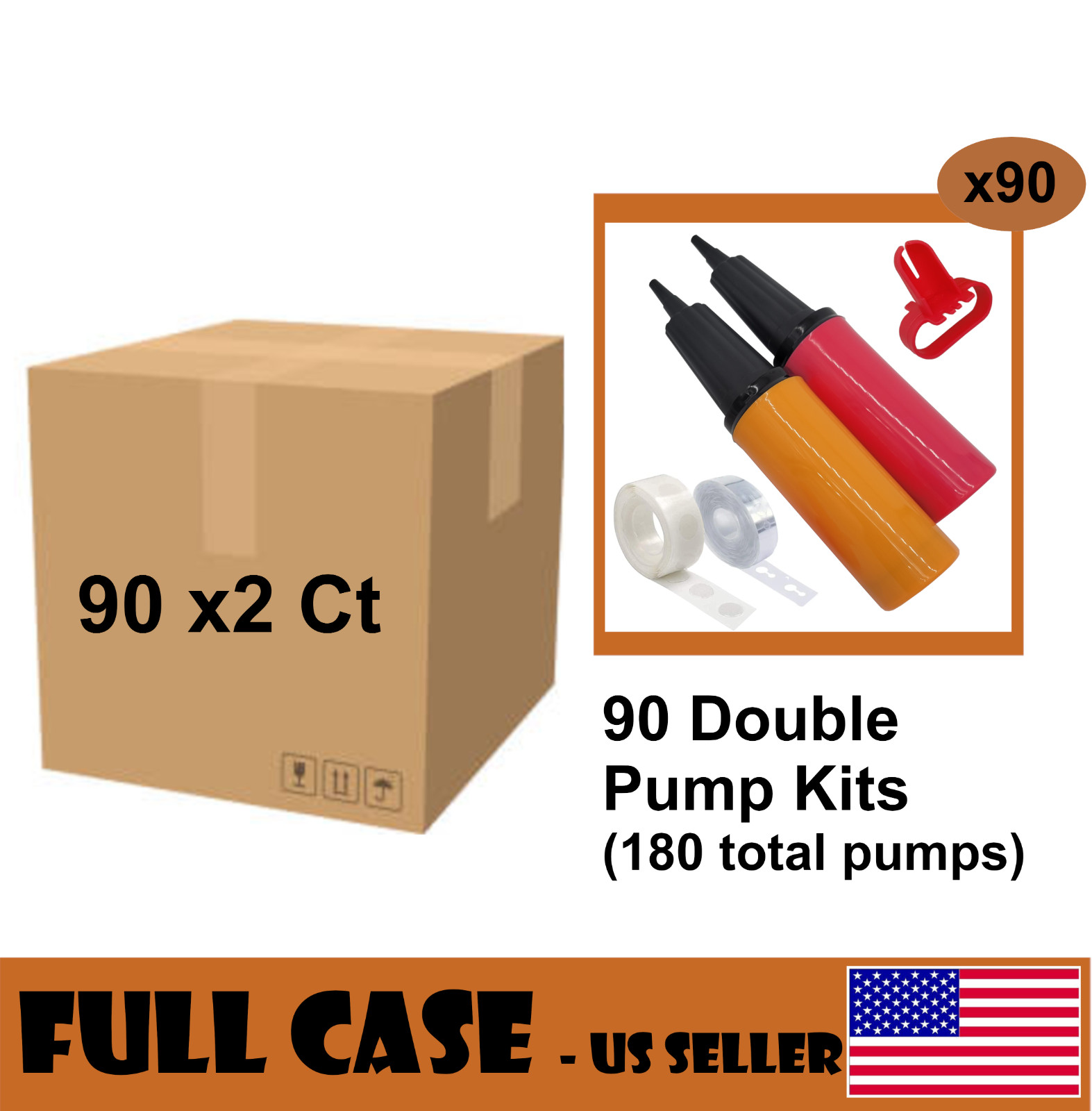 BULK LOT 90ct 2 Balloon Pump Handheld Manual Inflator Air Pump 2 Way Dual Action