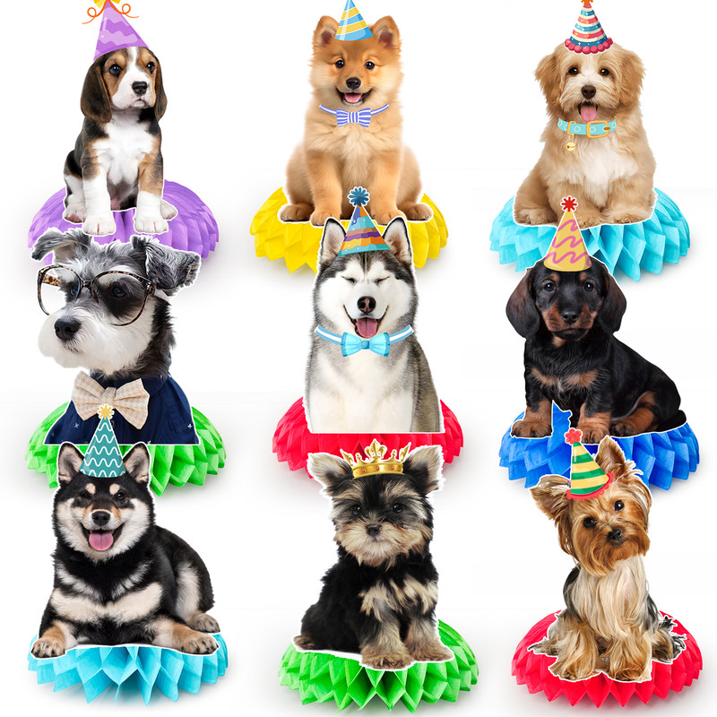 9pcs Dog Honeycomb Centerpieces, Dog Party Honeycomb Decorations for Puppy Table