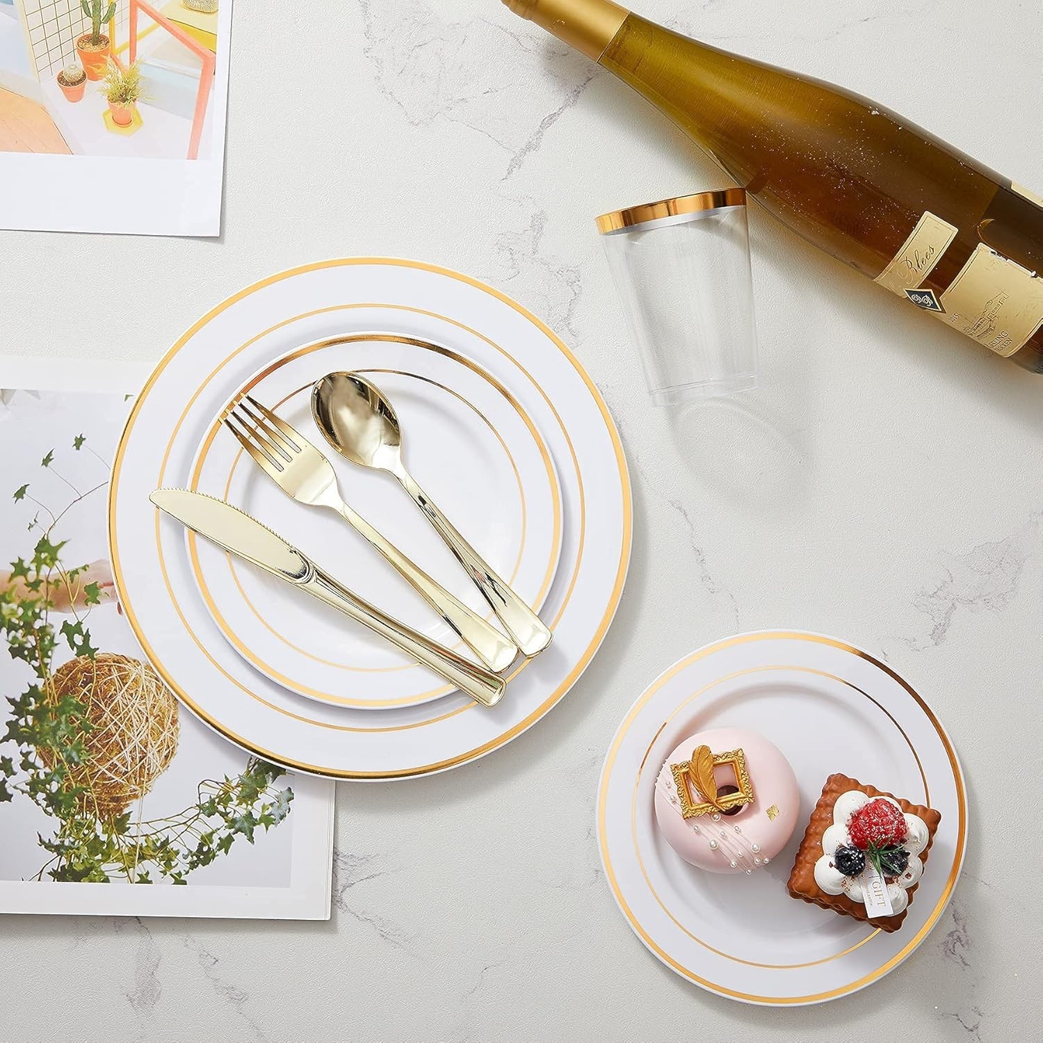 300PCS Gold Plastic Silverware, Heavy Duty Gold Plastic Cutlery Set Disposabl…