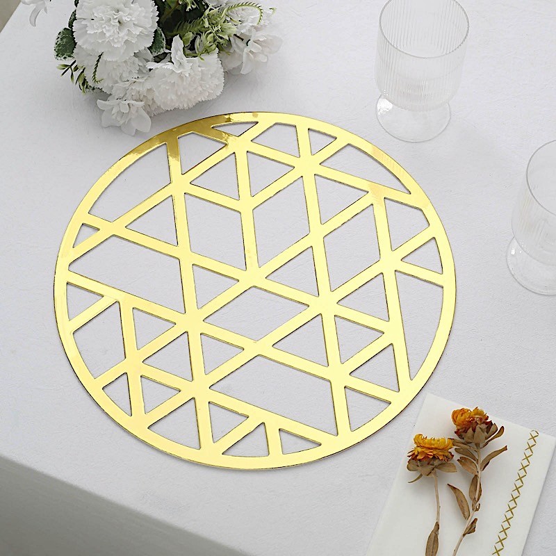 Gold 6 Metallic 13″ Laser Cut Geometric Triangle Cardboard Placemats Party Event