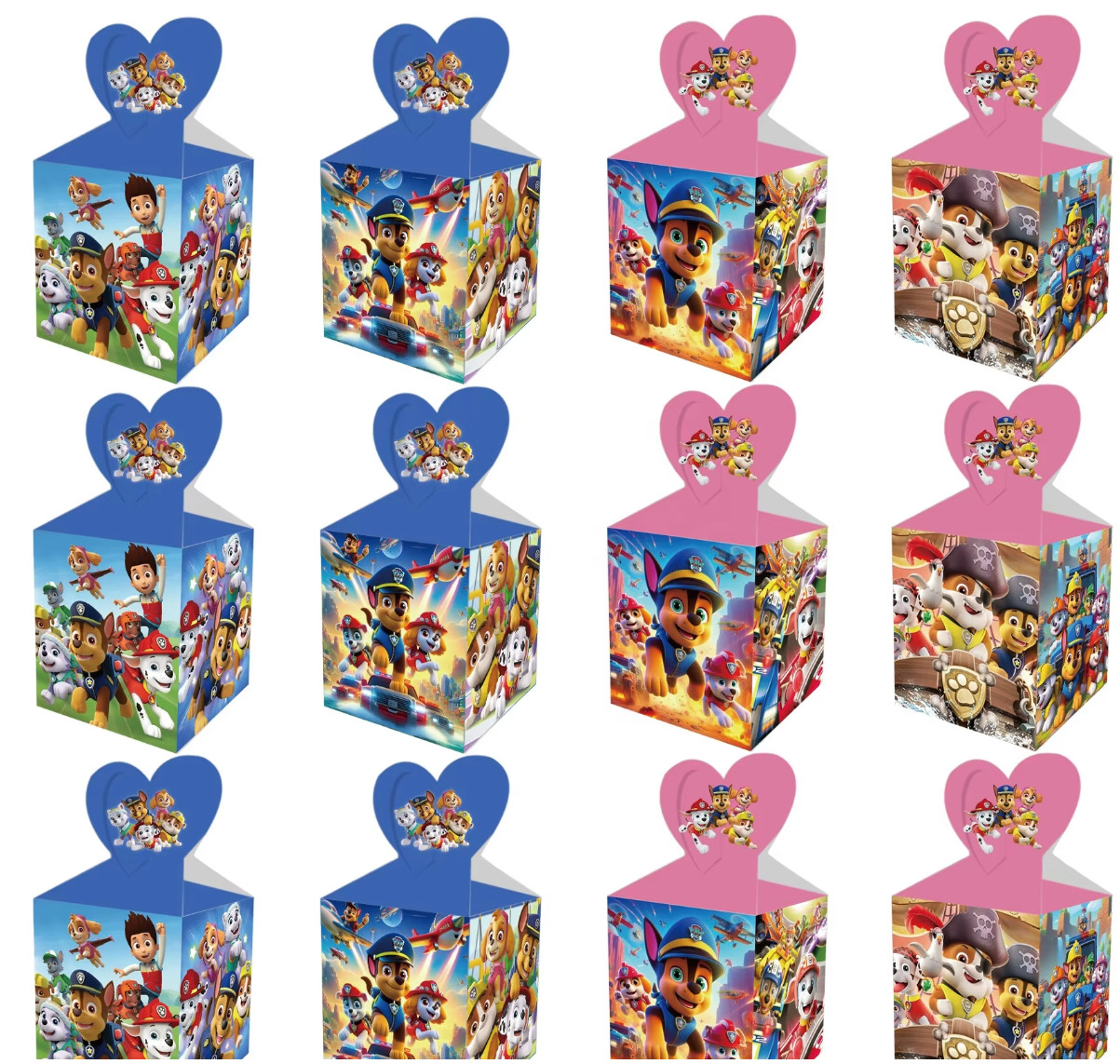 12pk PAW Patrol Favor Boxes – Custom Heart Handle Kids Birthday Candy Gift Box